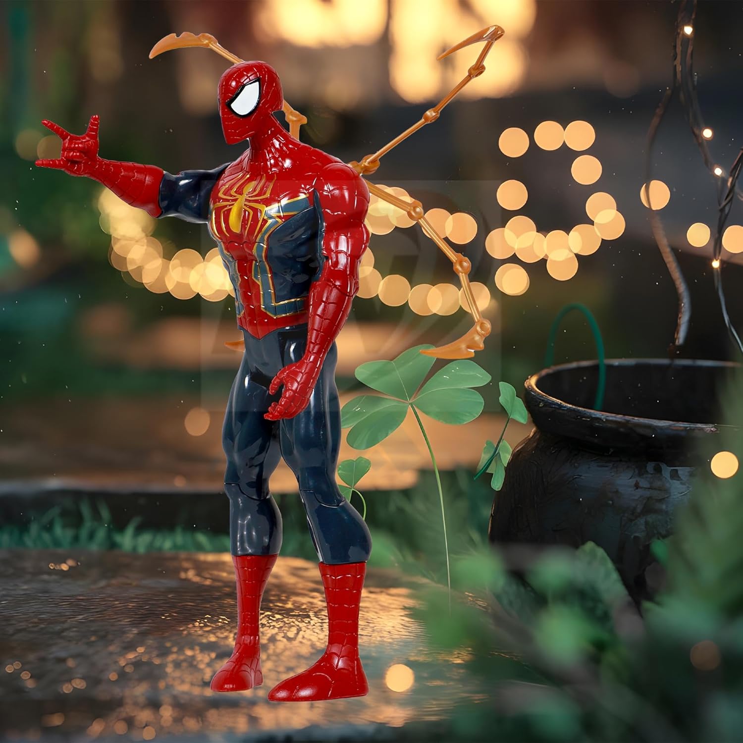 New Spiderman action figure toy, featuring the iconic red and blue suit with metallic gold spider emblem on the chest, perfect for superhero play. www.usmile.toys
